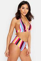 Boohoo Mix & Match Rainbow Stripe Push Up Bikini Top
