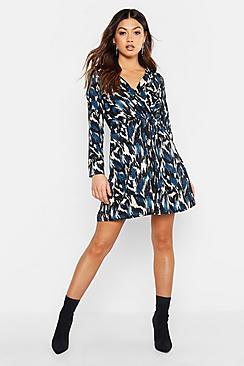 Boohoo Woven Abstract Print Skater Dress