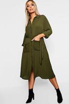 Boohoo Plus Utility Pocket Front Midi Shirt Dress