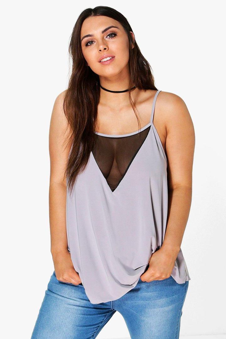 Boohoo Plus Chantelle Mesh Front Cami Smoke