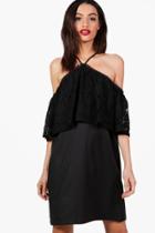 Boohoo Ivanka Cold Shoulder Lace Swing Dress Black