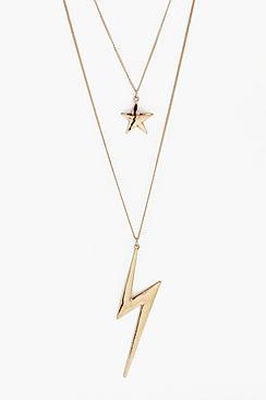 Boohoo Maya Galactic Star& Lightening Layered Necklace