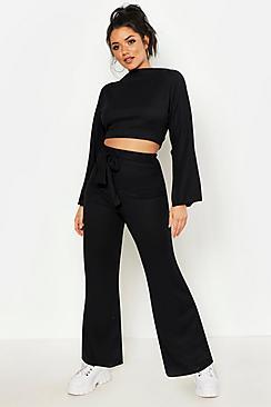 Boohoo Tie Waist Ribbed Neon Co-ord
