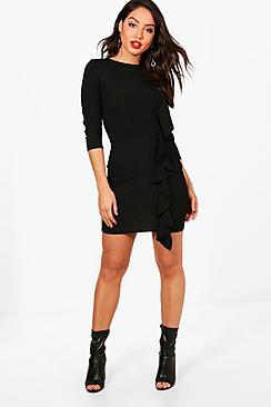 Boohoo Cally Side Ruffle Split Hem Bodycon Dress