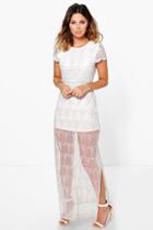Boohoo Boutique Liling All Over Embroidered Maxi Dress Grey