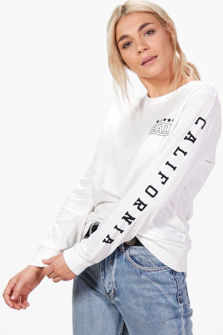 Boohoo Lizzie Slogan Sleeve Oversized T-shirt Cream