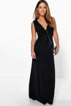 Boohoo Petite Donna Plunge Ruched Maxi Dress Black
