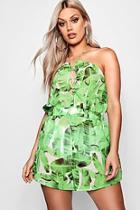 Boohoo Plus Louise Tropical Print Lace Up Beach Playsuit