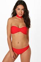 Boohoo Laguna Bow Bandeau Choker Bikini