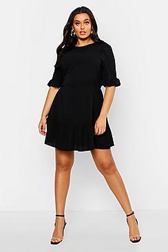 Boohoo Plus Ruffle Hem Woven Shift Dress