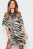 Boohoo Zebra Print T-shirt Dress
