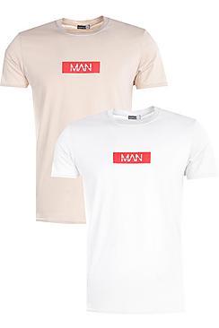 Boohoo 2 Pack Man Logo Chest Print T-shirt