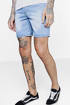 Boohoo Loose Fit Skater Denim Shorts In Vintage Wash