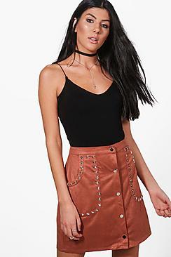 Boohoo Sia Star Stud A Line Suedette Mini Skirt