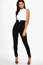 Boohoo Tia Tie Neck Tailored Jumpsuit