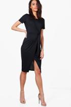 Boohoo Lottie Tie Front Tailored Midi Dress Black