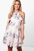 Boohoo Plus Keira Floral Frill Skater Dress