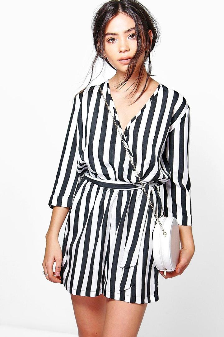 Boohoo Ruby Mono Self Belt Playsuit Multi