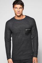 Boohoo Fishermand Rib Jumper With Patch Pockets Charcoal