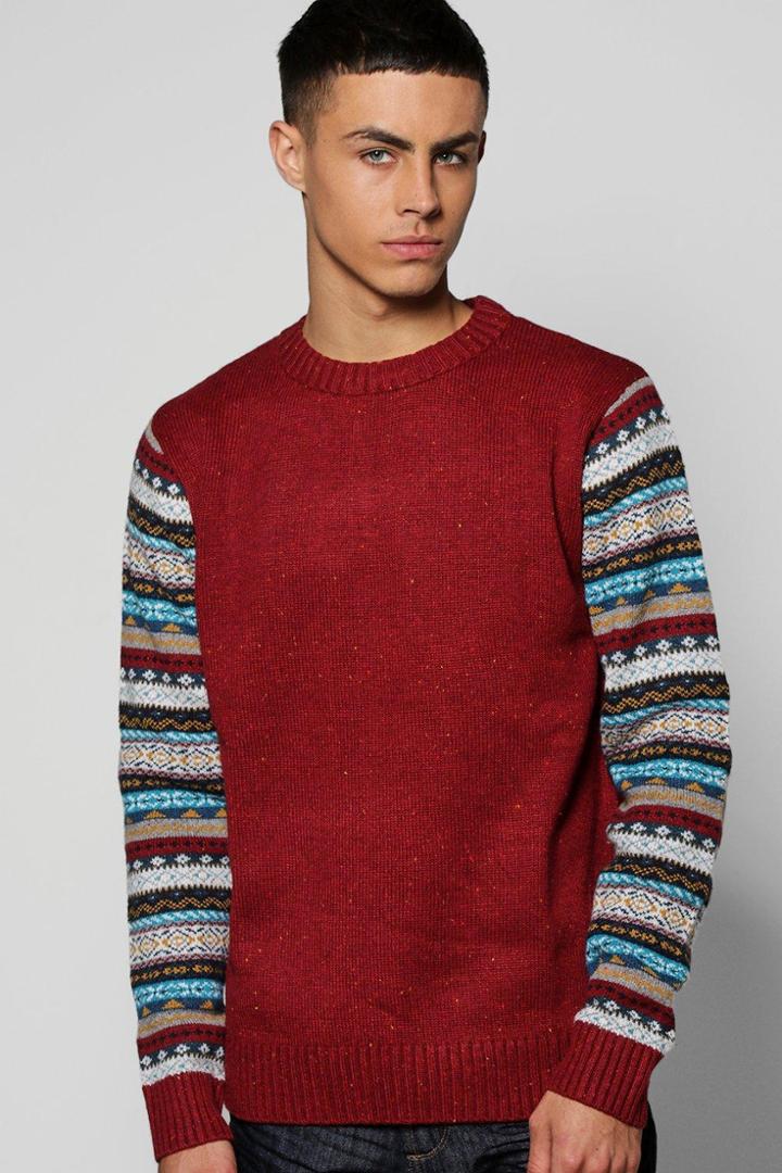 Boohoo Colour Block Cable Jumper Wine