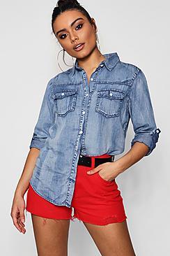 Boohoo Sarah Vintage Wash Denim Shirt