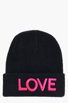 Boohoo Annie Love Slogan Beanie Hat Black