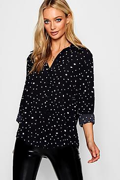 Boohoo Distorted Spot Print Woven Oversized Shirt