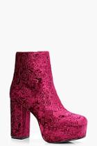 Boohoo Faye Floral Embroidered Velvet Ankle Boot