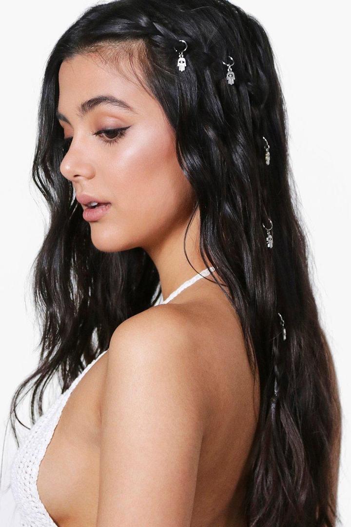 Boohoo Holly Hamsa Hand Charm Hair Clip 5 Pack Silver