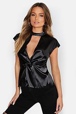 Boohoo Satin Choker Twist Detail Top