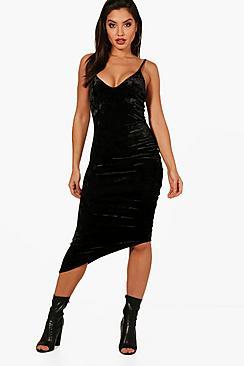 Boohoo Becca Crushed Velvet Asymmetric Midi Dress