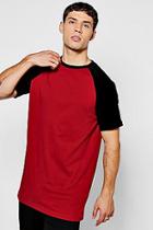 Boohoo Longline T-shirt With Contrast Velour Sleeves