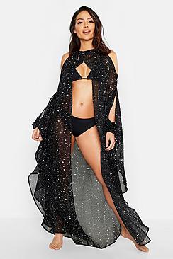 Boohoo Star Print Butterfly Sleeve Beach Kimono