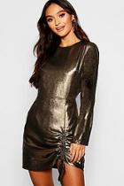 Boohoo Petite Woven Metallic Ruched Detail Dress