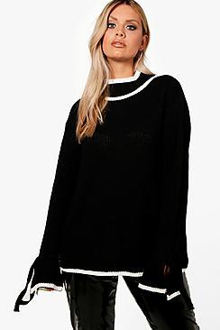 Boohoo Plus Lucy Roll Neck Tipped Tie Sleeve Jumper