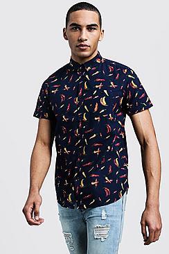 Boohoo Pepper Print Short Sleeve Cotton Shirt