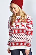 Boohoo Hollie Reindeers And Snowflake Christmas Jumper