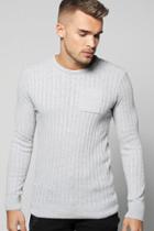 Boohoo Knitted Crew Neck Jumper With Patch Pocket Grey