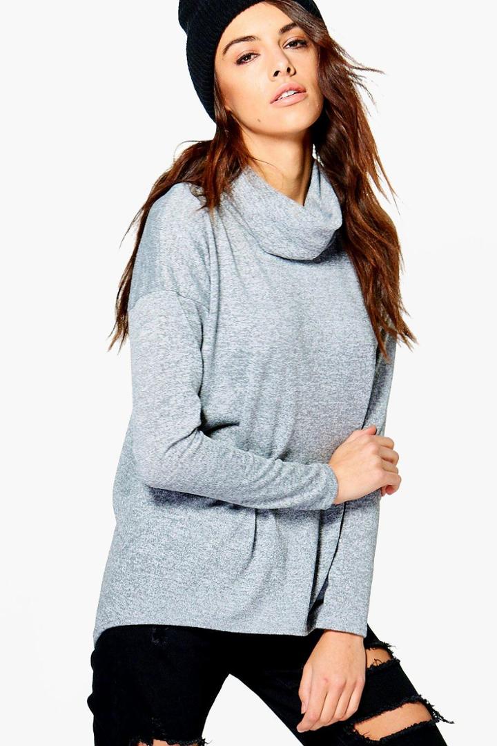 Boohoo Maddison Roll Neck Oversized Jersey Top Grey