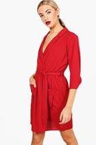 Boohoo Poppy Tie Waist Woven Mini Shirt Dress
