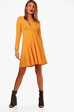 Boohoo Molly Wrap Over Skater Dress
