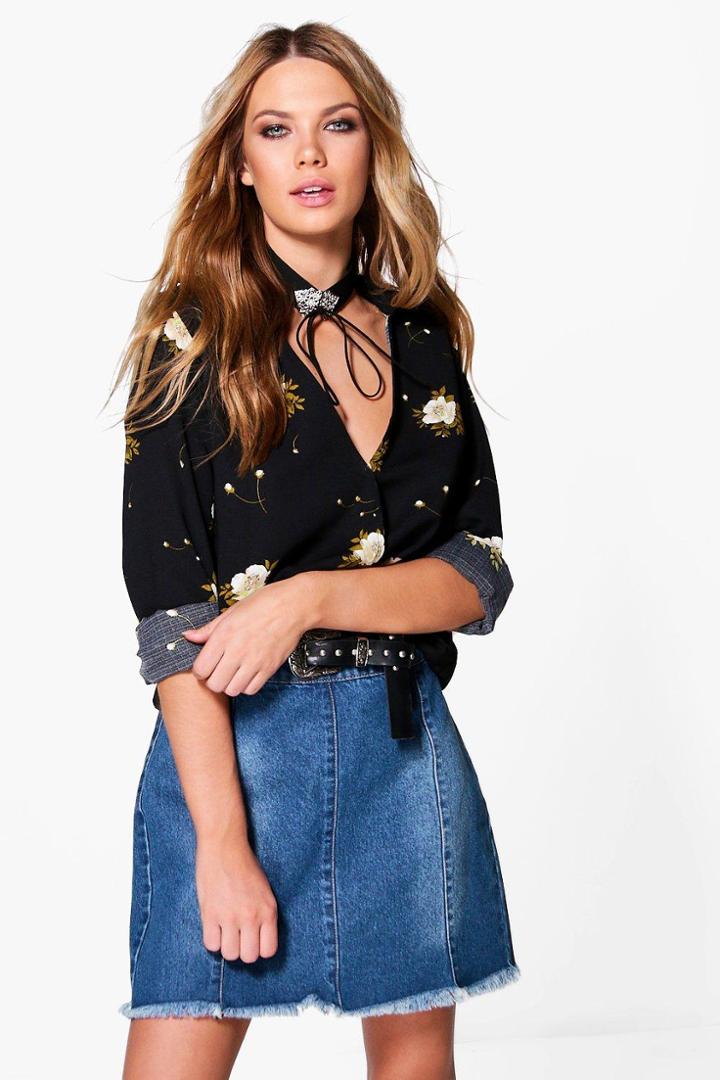 Boohoo Emma Wrap Front Oversized Shirt Multi