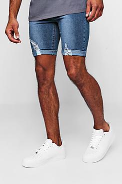 Boohoo Spray On Skinny Denim Shorts With Distressing