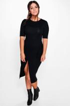 Boohoo Plus Niamh Tie Waist 3/4 Sleeve Wrap Dress Black