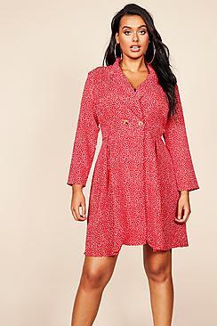 Boohoo Plus Dalmation Spot Skater Blazer Dress