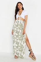 Boohoo Tall Palm Print Side Split Maxi Skirt
