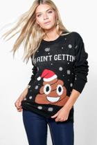 Boohoo Daisy Poo Emoji Christmas Jumper Black