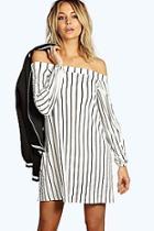 Boohoo Kerrie Stripe Off The Shoulder Shift Dress