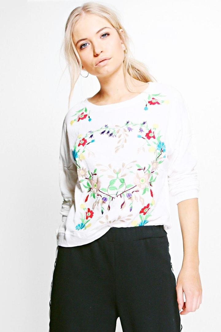 Boohoo Charlotte Printed Sweat Top White