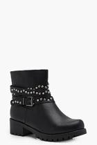 Boohoo Cerys Stud & Diamante Wrap Strap Biker